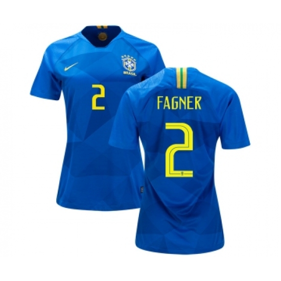 Women's Brazil #2 Fagner Away Soccer Country Jersey