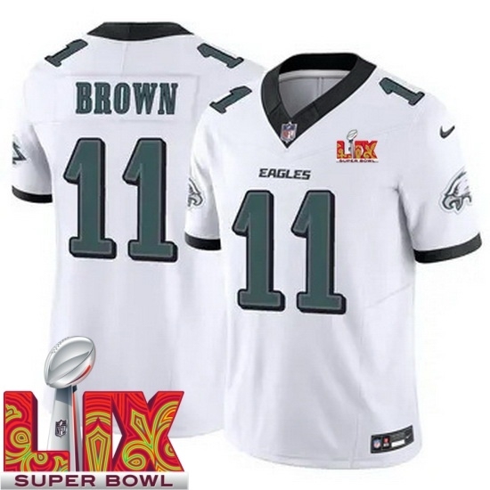 Youth Philadelphia Eagles A.J. Brown #11 White 2024 2025 Super Bowl LIX F U S E Stitched NFL Jersey - Ujersey