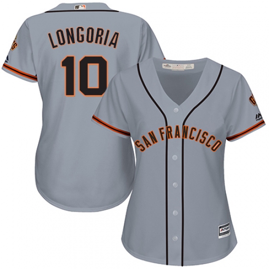 Women's Majestic San Francisco Giants #10 Evan Longoria Replica Grey Road Cool Base MLB Jersey - Ujersey