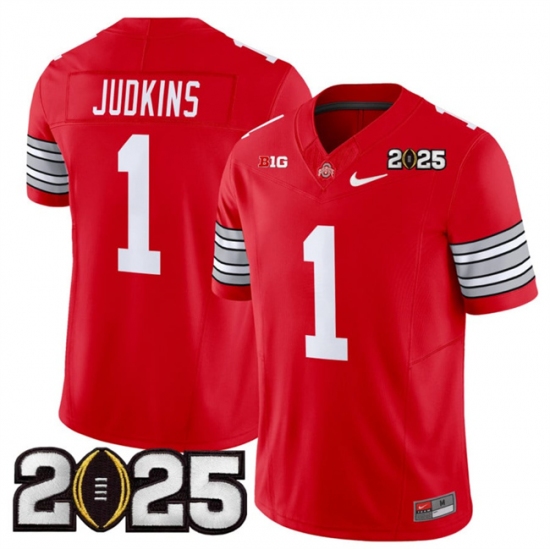 Men's Ohio State Buckeyes #1 Quinshon Judkins Red 2025 CFP Final Patch F.U.S.E. Vapor Limited Stitched Football Jersey - Ujersey