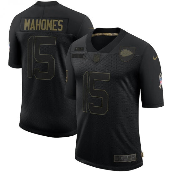 Men's Kansas City Chiefs #15 Patrick Mahomes Black Nike 2020 Salute To Service Limited Jersey - Ujersey