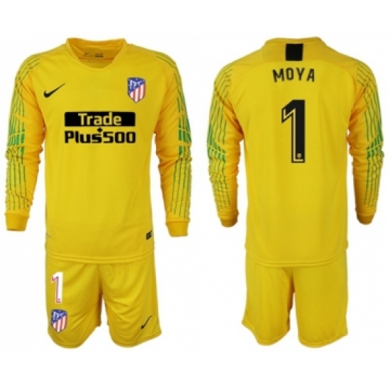 Atletico Madrid #1 Moya Yellow Goalkeeper Long Sleeves Soccer Club Jersey