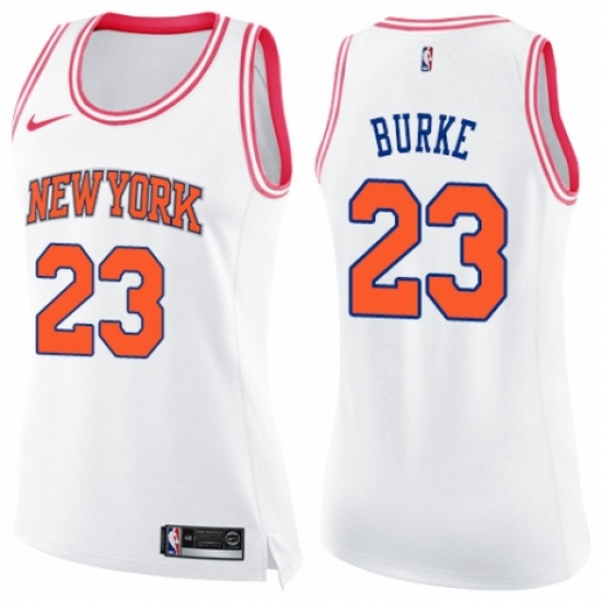 Women's Nike New York Knicks #23 Trey Burke Swingman White/Pink Fashion NBA Jersey - Ujersey