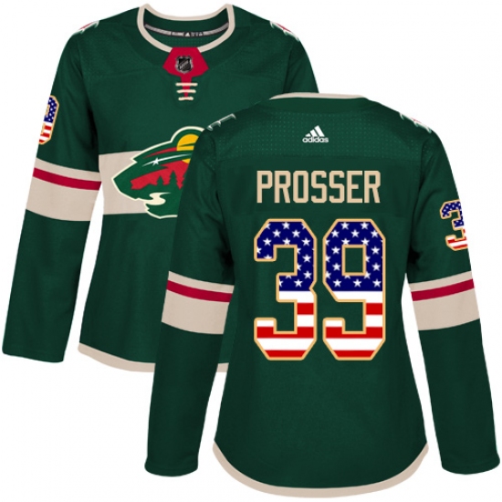 Women's Adidas Minnesota Wild #39 Nate Prosser Authentic Green USA Flag Fashion NHL Jersey - Ujersey