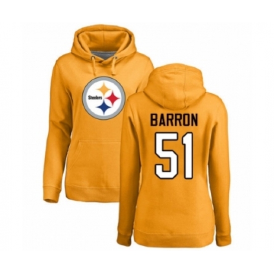 Women's Pittsburgh Steelers #51 Mark Barron Gold Name & Number Logo Pullover Hoodie - Ujersey