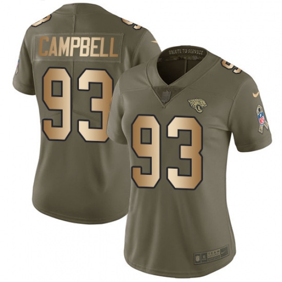 Women's Nike Jacksonville Jaguars #93 Calais Campbell Limited Olive/Gold 2017 Salute to Service NFL Jersey - Ujersey