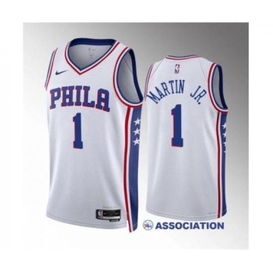 Men's Philadelphia 76ers #1 Kenyon Martin Jr White Association Edition Stitched Jersey - Ujersey