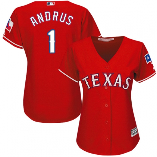 Women's Majestic Texas Rangers #1 Elvis Andrus Authentic Red Alternate Cool Base MLB Jersey - Ujersey