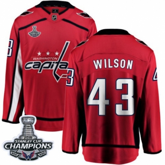 Men's Washington Capitals #43 Tom Wilson Fanatics Branded Red Home Breakaway 2018 Stanley Cup Final Champions NHL Jersey - Ujersey