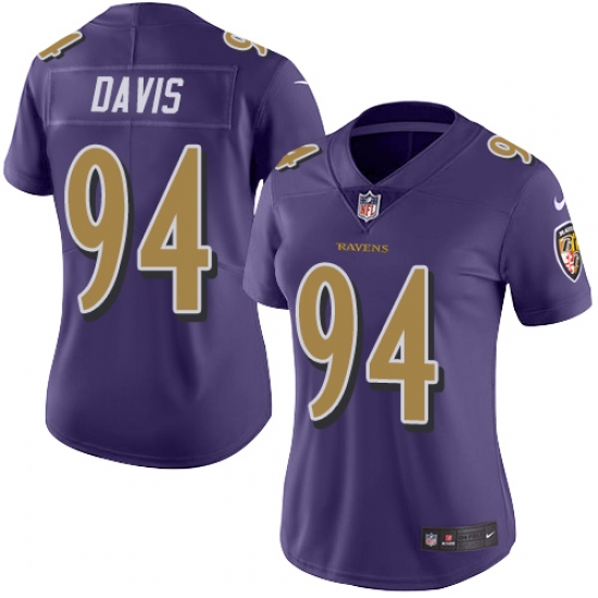 Women's Nike Baltimore Ravens #94 Carl Davis Limited Purple Rush Vapor Untouchable NFL Jersey - Ujersey