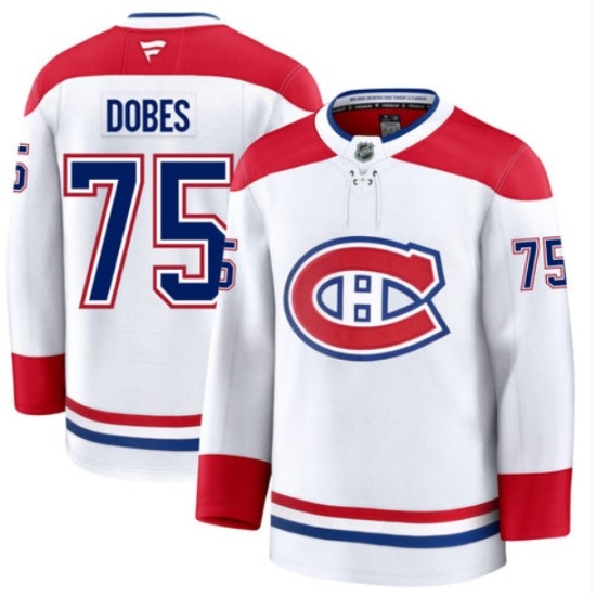 Men's Montreal Canadiens #75 Jakub Dobes White Fanatics Premium Away Jersey - Ujersey
