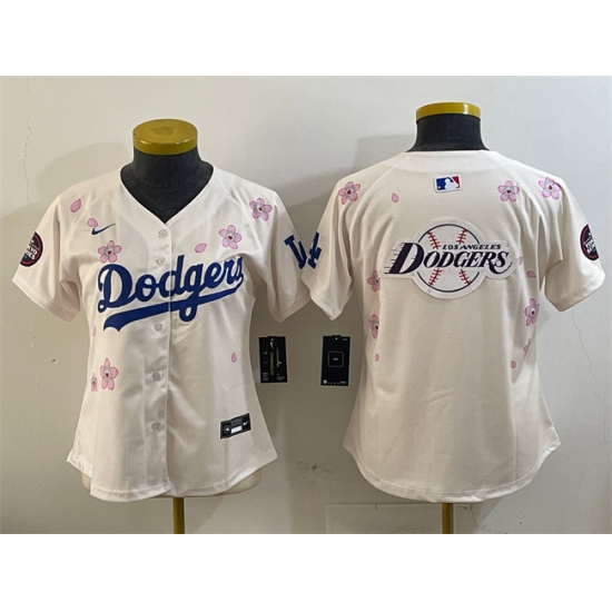 Women's Los Angeles Dodgers Team Big Logo Cream 2025 Tokyo Series Limited Stitched Baseball Jersey(Run Small) - Ujersey