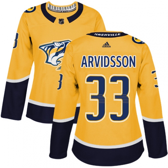 Women's Adidas Nashville Predators #33 Viktor Arvidsson Authentic Gold Home NHL Jersey - Ujersey