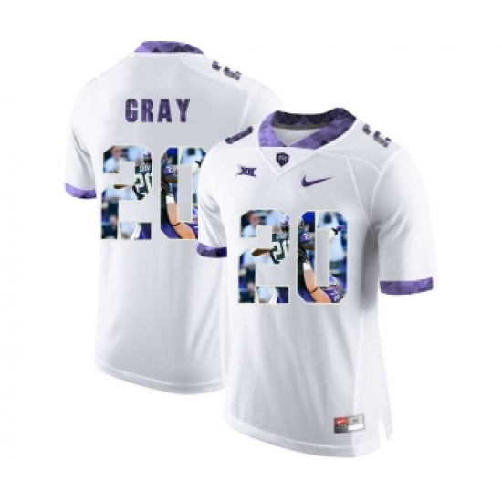 TCU Horned Frogs 20 Deante Gray White With Portrait Print College Football Limited Jersey - Ujersey