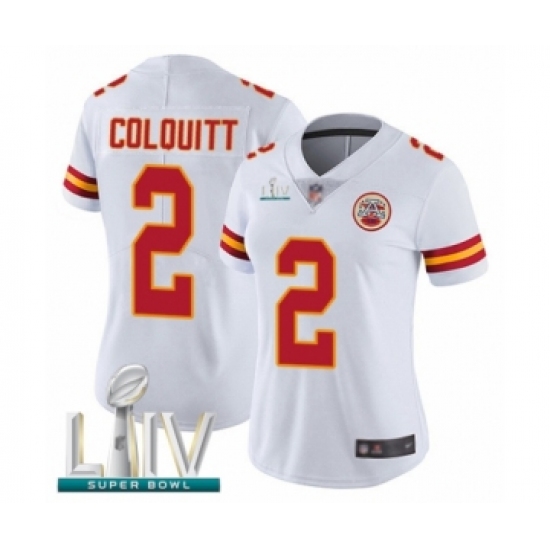 Women's Kansas City Chiefs #2 Dustin Colquitt White Vapor Untouchable Limited Player Super Bowl LIV Bound Football Jersey - Ujersey