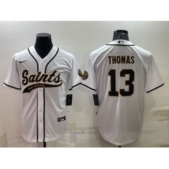 Men's New Orleans Saints #13 Michael Thomas White With Patch Cool Base Stitched Baseball Jersey - Ujersey