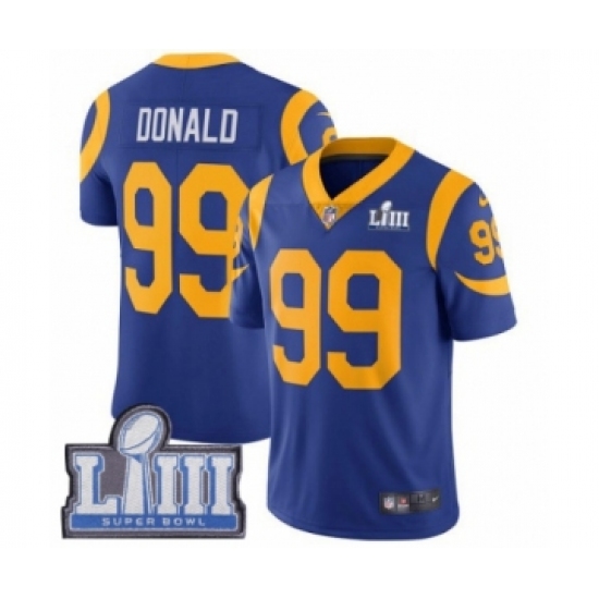Men's Nike Los Angeles Rams #99 Aaron Donald Royal Blue Alternate Vapor Untouchable Limited Player Super Bowl LIII Bound NFL Jersey - Ujersey