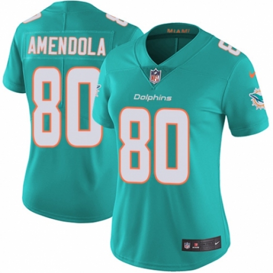 Women's Nike Miami Dolphins #80 Danny Amendola Aqua Green Team Color Vapor Untouchable Elite Player NFL Jersey - Ujersey