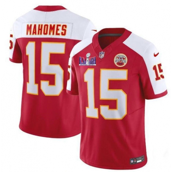 Men's Kansas City Chiefs #15 Patrick Mahomes Red White 2024 F.U.S.E. Super Bowl LVIII Vapor Untouchable Limited Football Stitched Jersey - Ujersey
