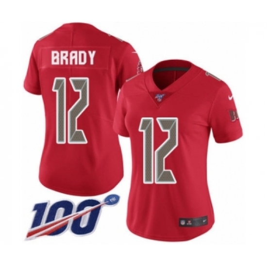 Women's Tampa Bay Buccaneers #12 Tom Brady Limited Red Rush Vapor Untouchable 100th Season Football Jersey - Ujersey