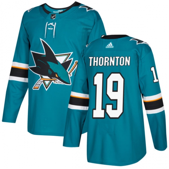 Men's Adidas San Jose Sharks #19 Joe Thornton Authentic Teal Green Home NHL Jersey - Ujersey