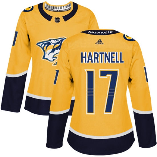 Women's Adidas Nashville Predators #17 Scott Hartnell Authentic Gold Home NHL Jersey - Ujersey