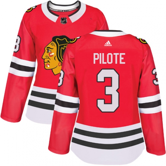 Women's Adidas Chicago Blackhawks #3 Pierre Pilote Authentic Red Home NHL Jersey - Ujersey