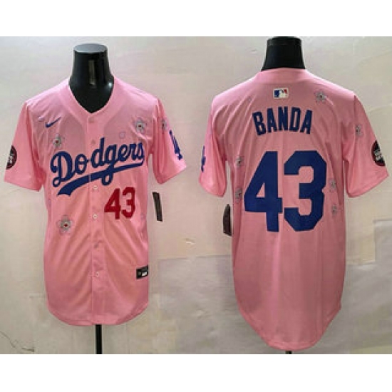 Men's Los Angeles Dodgers #43 Anthony Banda Pink 2025 Tokyo Series Limited Jersey - Ujersey