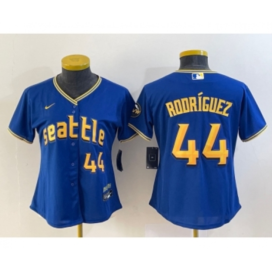 Women's Seattle Mariners #44 Julio Rodriguez Number Blue 2023 City Connect Cool Base Stitched Jersey1 - Ujersey