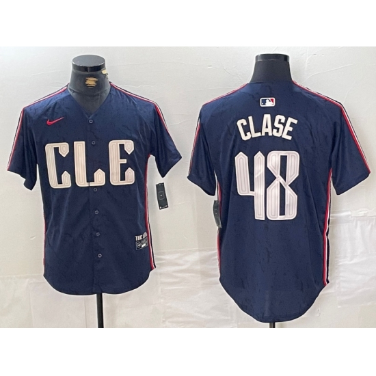 Men's Cleveland Guardians #48 Emmanuel Clase Navy 2024 City Connect Limited Stitched Jersey - Ujersey