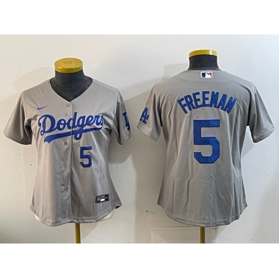 Women's Los Angeles Dodgers #5 Freddie Freeman Number Grey Cool Base Stitched Jerseys - Ujersey