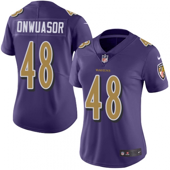 Women's Nike Baltimore Ravens #48 Patrick Onwuasor Limited Purple Rush Vapor Untouchable NFL Jersey - Ujersey