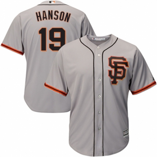 Youth Majestic San Francisco Giants #19 Alen Hanson Authentic Grey Road 2 Cool Base MLB Jersey - Ujersey
