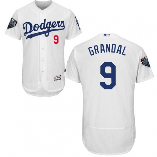 Men's Majestic Los Angeles Dodgers #9 Yasmani Grandal White Home Flex Base Authentic Collection 2018 World Series MLB Jersey - Ujersey