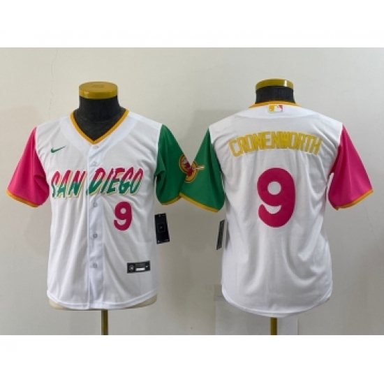 Youth San Diego Padres #9 Jake Cronenworth White Number 2022 City Connect Cool Base Stitched Jersey - Ujersey