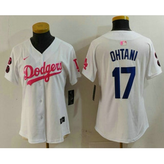 Women's Los Angeles Dodgers #17 Shohei Ohtani White Pink With Limited Stitched Jersey - Ujersey