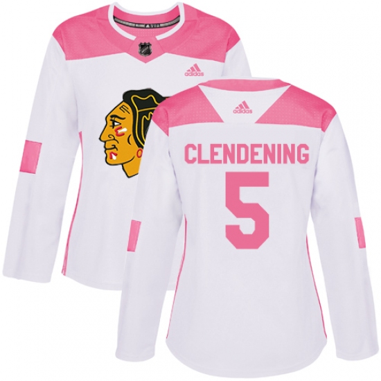 Women's Adidas Chicago Blackhawks #5 Adam Clendening Authentic White Pink Fashion NHL Jersey - Ujersey