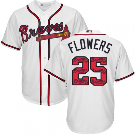 Men's Majestic Atlanta Braves #25 Tyler Flowers Authentic White Team Logo Fashion Cool Base MLB Jersey - Ujersey
