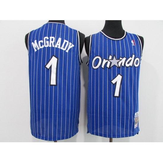 Men's Orlando Magic #1 Tracy Mcgrady Blue Mitchell & Ness Black Retired Player Jersey - Ujersey
