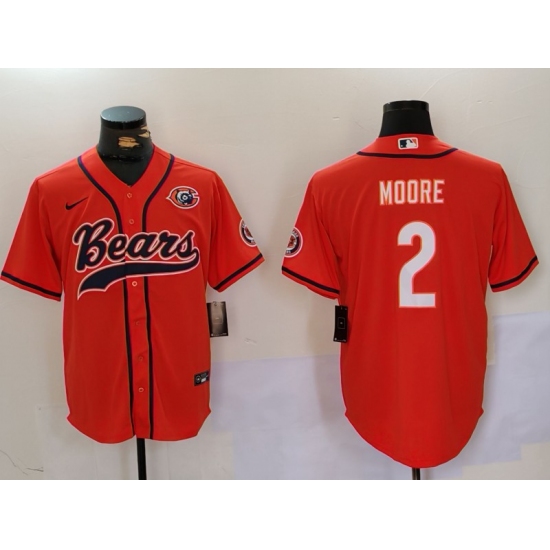 Men's Chicago Bears #2 DJ Moore Orange Throwback With Cool Base Stitched Baseball Jersey - Ujersey