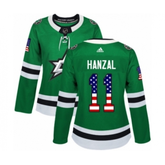 Women's Adidas Dallas Stars #11 Martin Hanzal Authentic Green USA Flag Fashion NHL Jersey