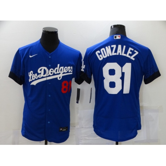 Men's Los Angeles Dodgers #81 Victor Gonzalez Blue Elite City Player Jersey - Ujersey