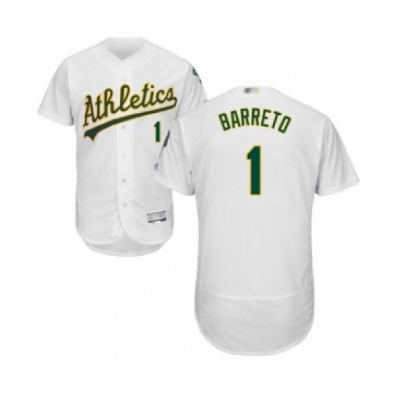 Men's Oakland Athletics #1 Franklin Barreto White Home Flex Base Authentic Collection Baseball Player Jersey - Ujersey
