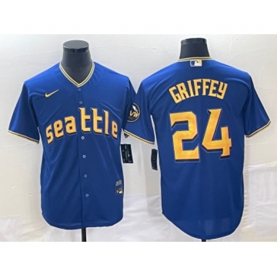 Men's Seattle Mariners #24 Ken Griffey Blue 2023 City Connect Cool Base Stitched Jersey - Ujersey