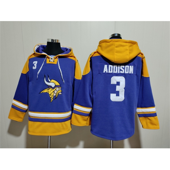 Men's Minnesota Vikings #3 Jordan Addison Purple Yellow Ageless Must-Have Lace-Up Pullover Hoodie - Ujersey