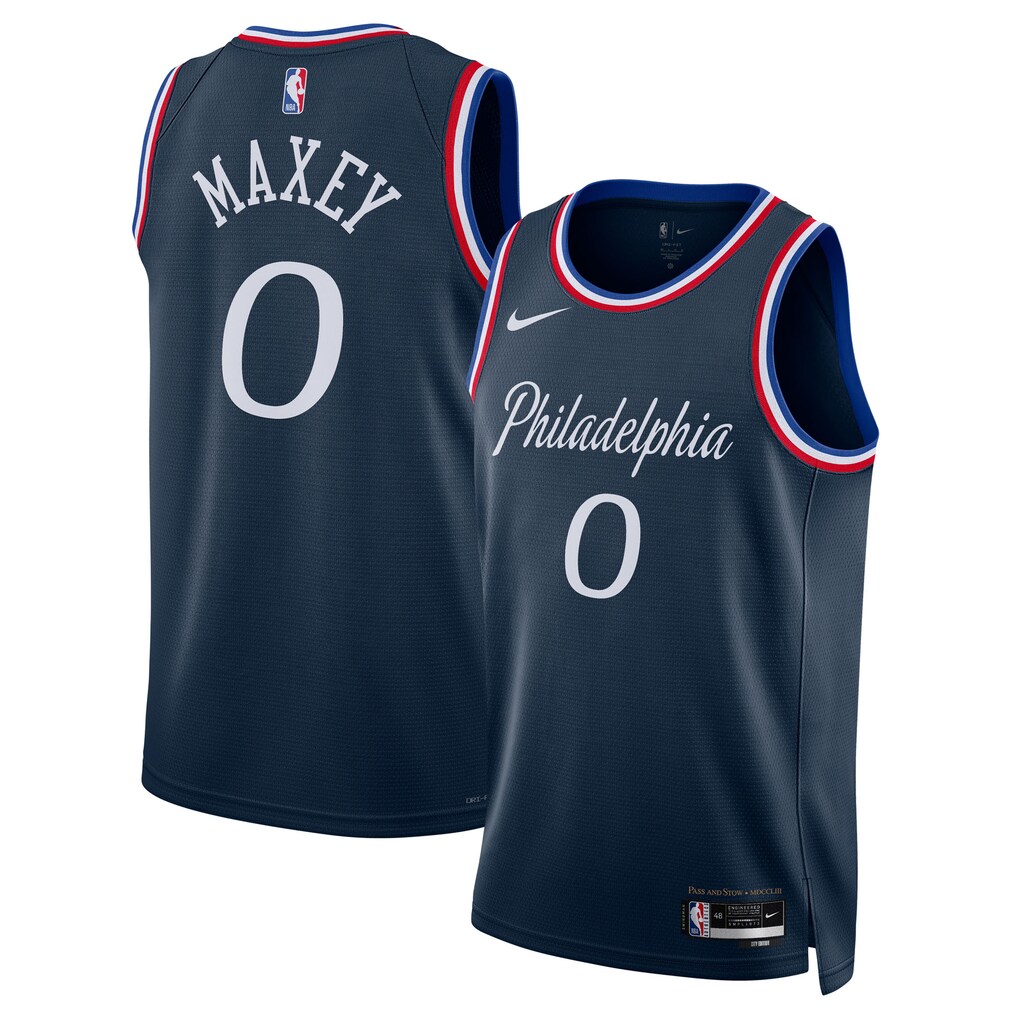 Unisex Philadelphia 76ers Tyrese Maxey Nike Navy 2025/26 Swingman Jersey - City Edition - SUjersey01