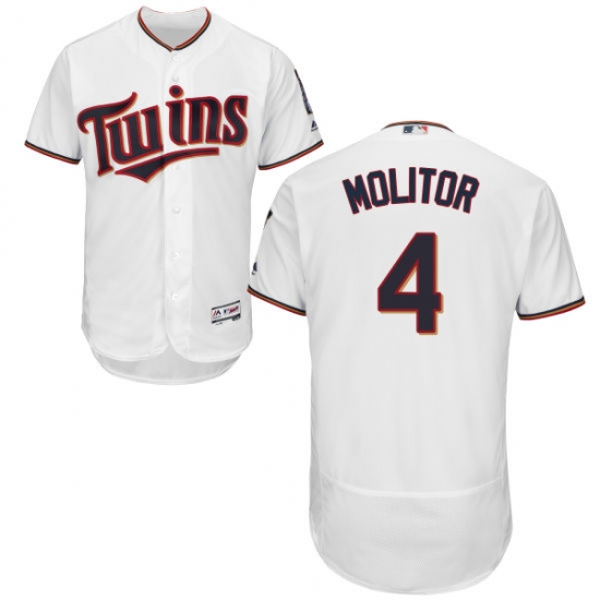 Men's Majestic Minnesota Twins #4 Paul Molitor White Home Flex Base Authentic Collection MLB Jersey - Ujersey