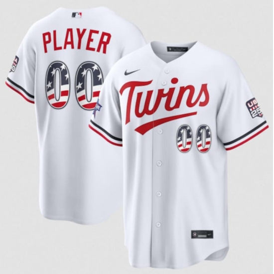 Men's Minnesota Twins Active Player Custom White 2026 All-Star Edition Stars & Stripes & USA 250 Fourth of July Home Stadium Stitched Baseball Jersey - Ujersey