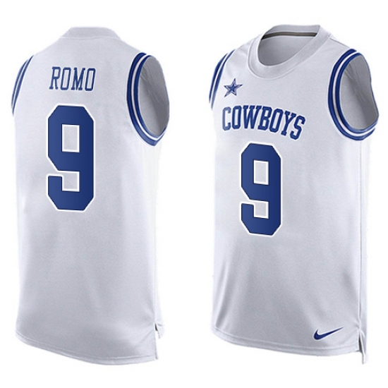 Men's Nike Dallas Cowboys #9 Tony Romo Limited White Player Name & Number Tank Top NFL Jersey - Ujersey