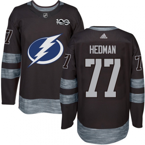Men's Adidas Tampa Bay Lightning #77 Victor Hedman Authentic Black 1917-2017 100th Anniversary NHL Jersey - Ujersey